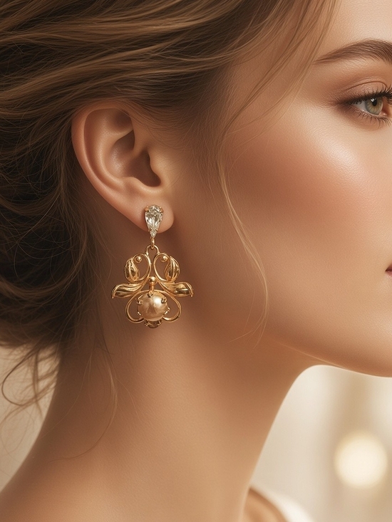 Amco Jewelry - Vintage AMCO 12K Gold Filled Faux Pearl & Rhinestone Screw-Back Drop Earrings